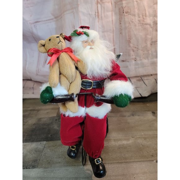 Santa on bike sack toy bag Teddy present tree train decor figure xmas decor - Picture 2 of 7